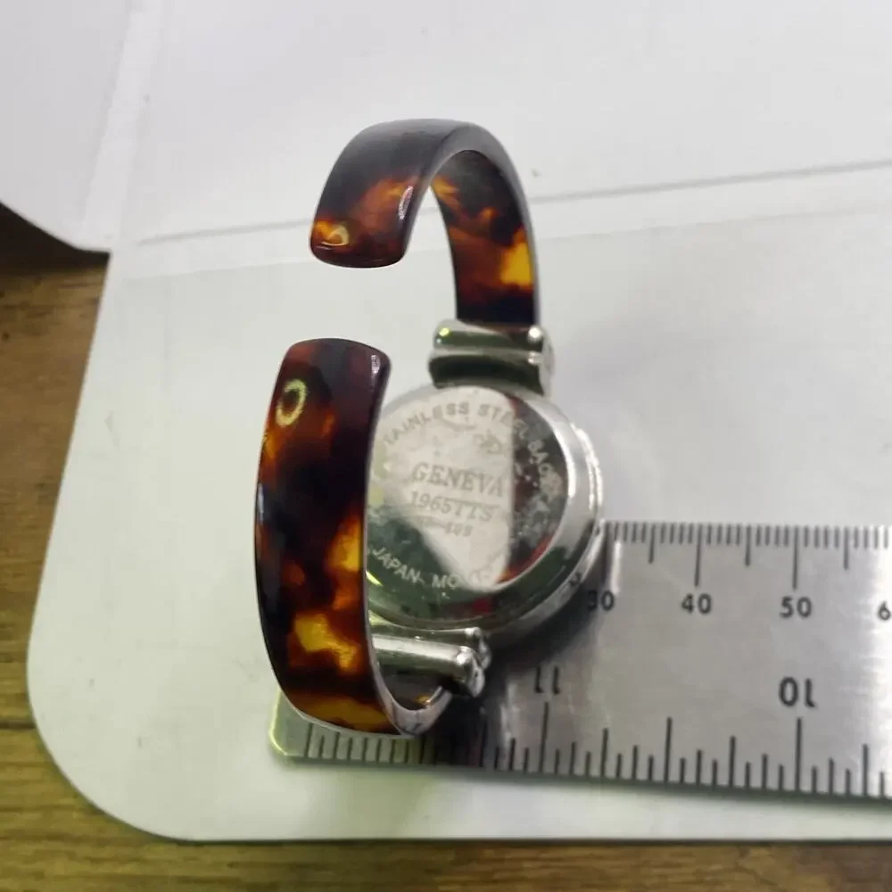 Geneva Womens Tortoise Shell Cuffd Bangle Watch New Battery